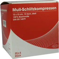 Schlitzkompresse Mull 10x10cm 12Fach Steril Ausb 50 ST