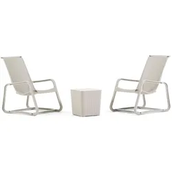 RATTATAN Set mit 2 ergonomischen Garten Relaxsesseln und Beistelltisch mit Stauraum aus widerstandsfähigem Polypropylen modern für Pool, Terrasse, Balkon- Lily