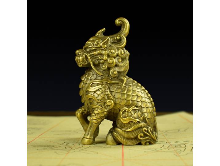 Ornement licorne en laiton, licorne de feu de bon augure, bête mythique, salon, salle d'étude, artisanat, cadeaux