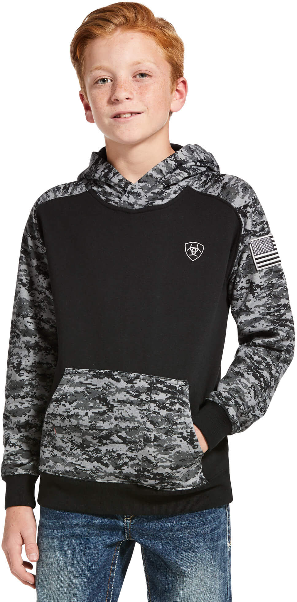 Kid's Patriot Hoodie in Black Digi Camo, Size: Small by Ariat