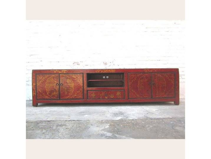 Luxury-Park-Direct Kommode China breites Lowboard Fernsehkommode dunkelbraun Pinie.Luxury Park