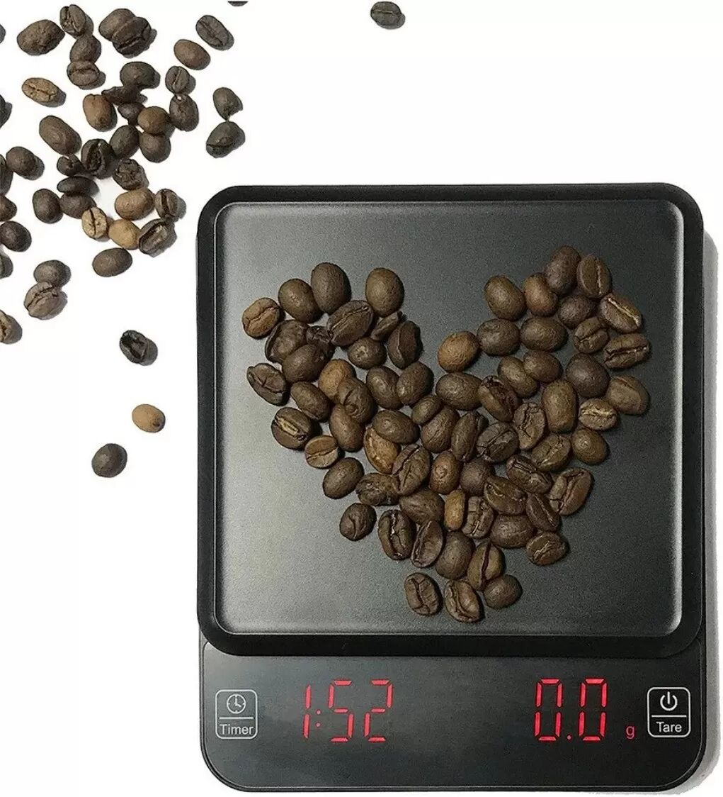 INF Schwarze digitale Kaffewaage mit Timer — 0,1g Genauigkeit, 3kg Kapazität, Touch-Sensor, Mehrfacheinheiten g/Lb/Oz,
