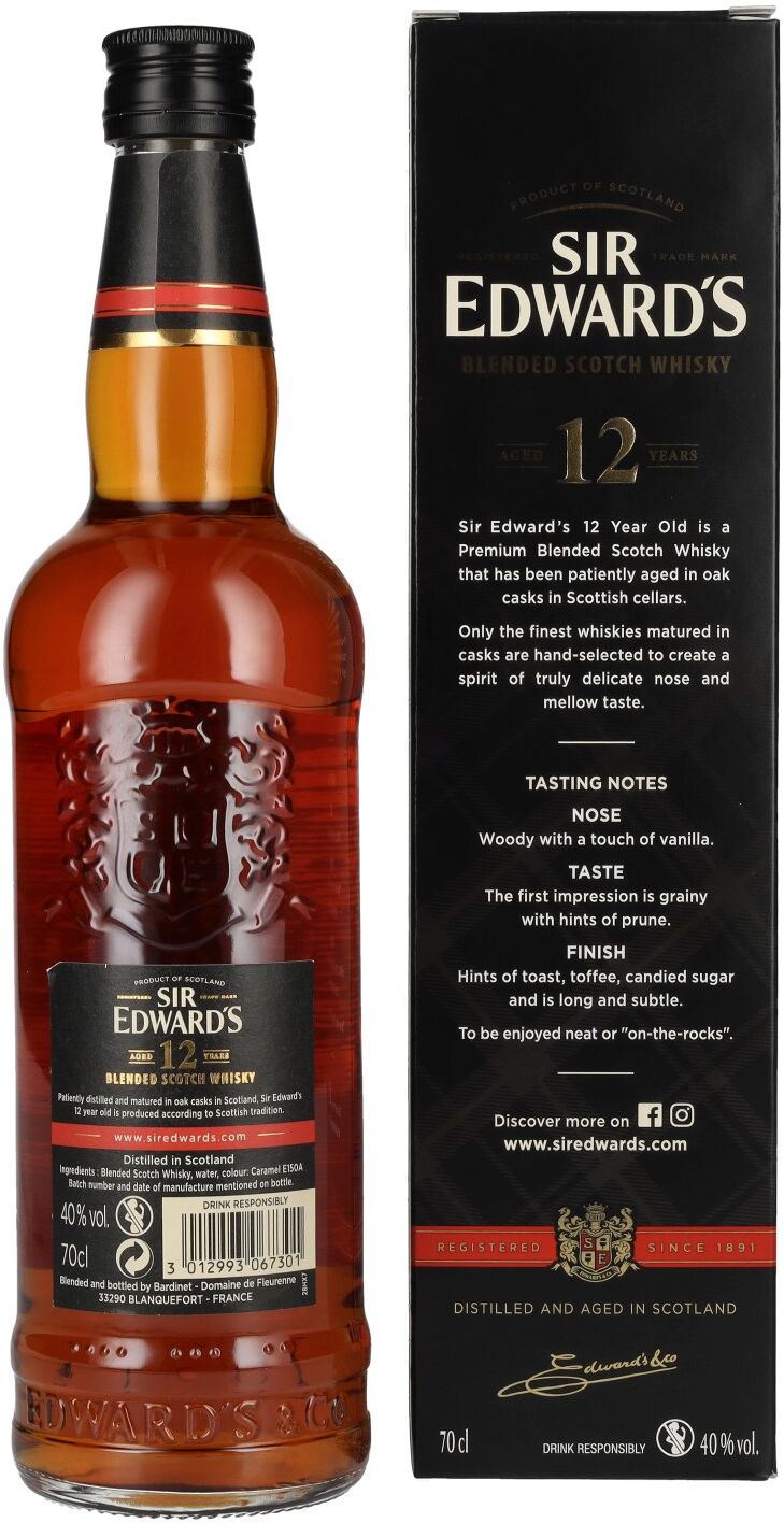 Sir Edward's Scotch Whisky Sir Edward's 12 Years Old Blended Scotch Whisky 40% Vol. 0,7l in Geschenkbox