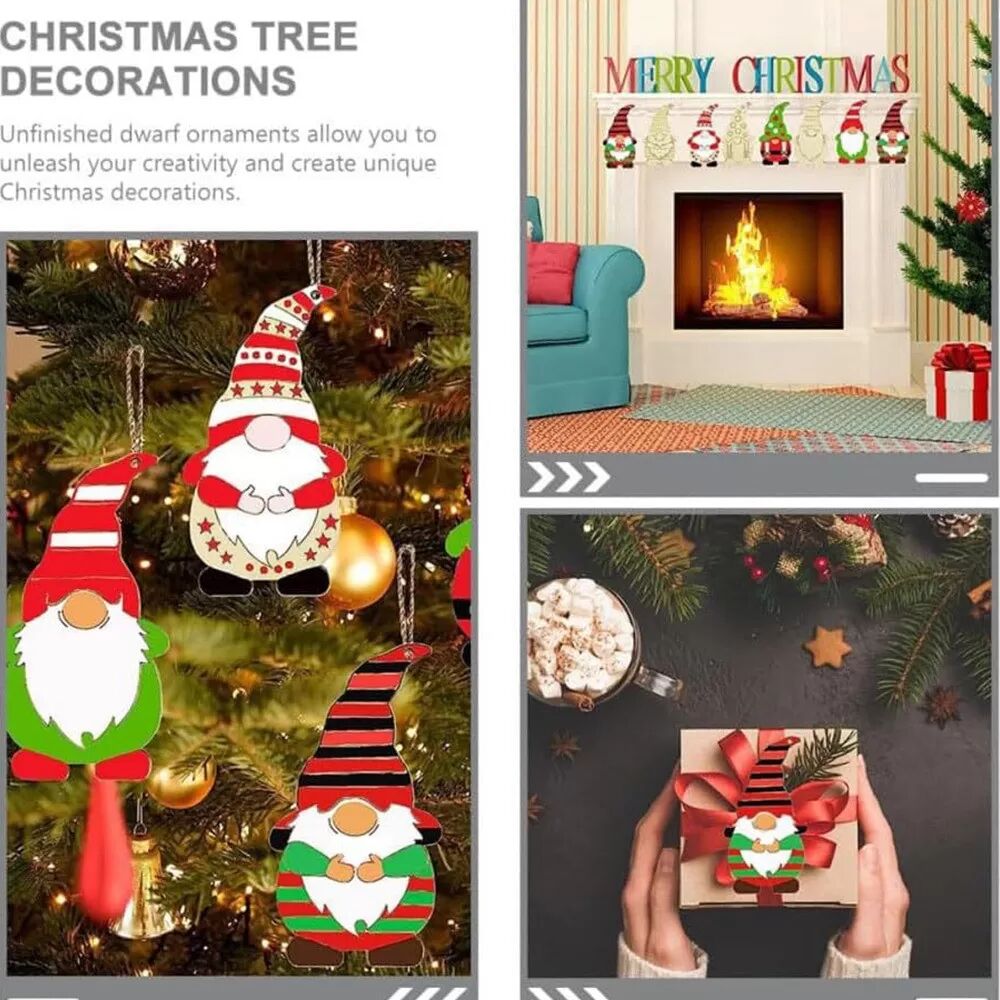 INF 70 Stück Unfertige Weihnachtsgnom-Ornamente aus Holz - DIY Malerei Hängende Dekorationen