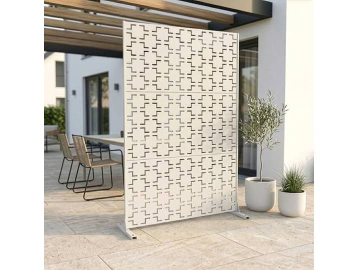 casa.pro Trennwand Basciano Raumteiler 180 x 120 cm Balkonsichtschutz Outdoor Indoor Raumtrenner Terrasse Garten Stahl Paravent freistehend Metall Knoblauchbeige