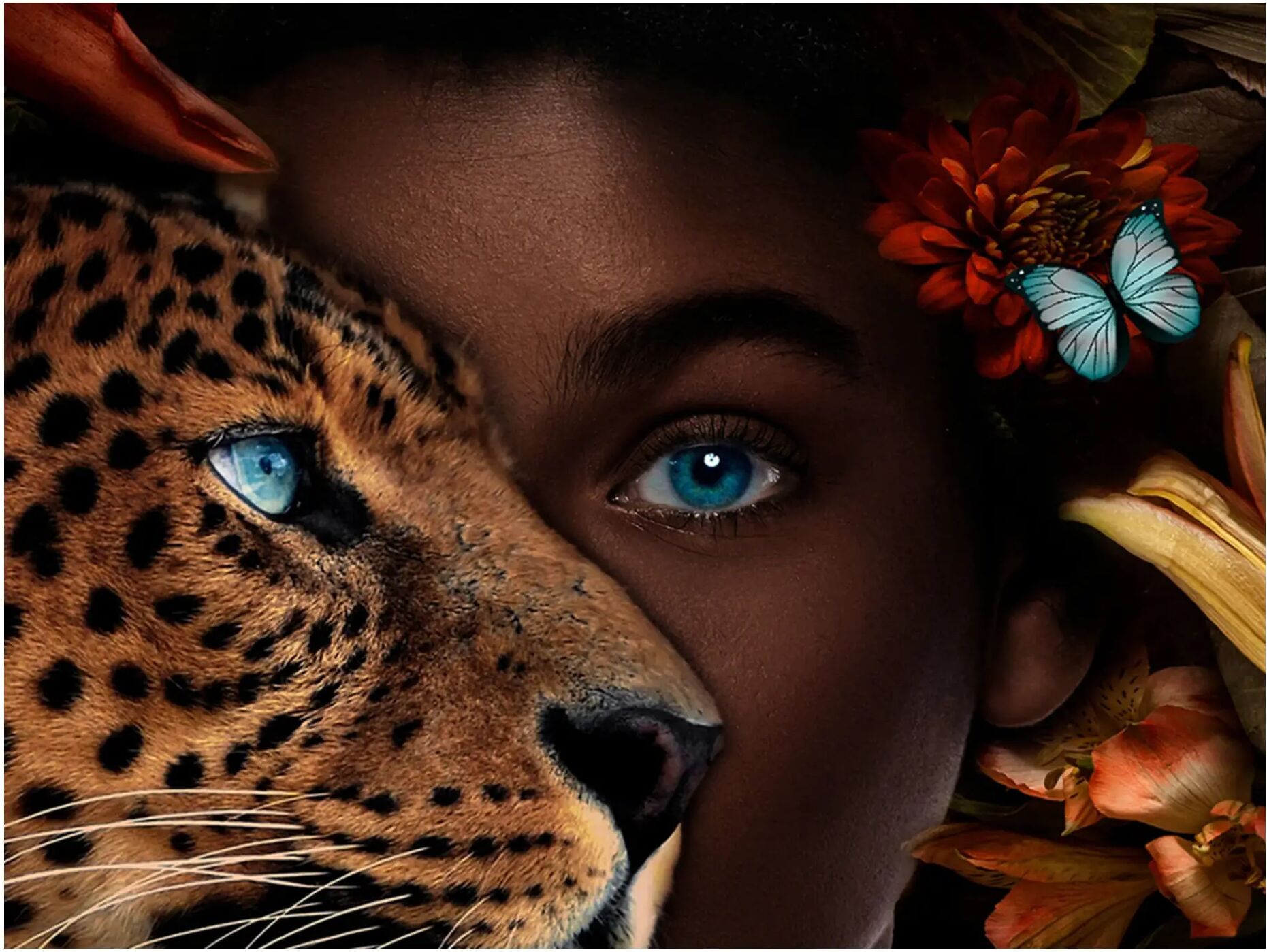 image LAND Mysteriöse Blaue Augen Einer Frau und Leopard  Blau