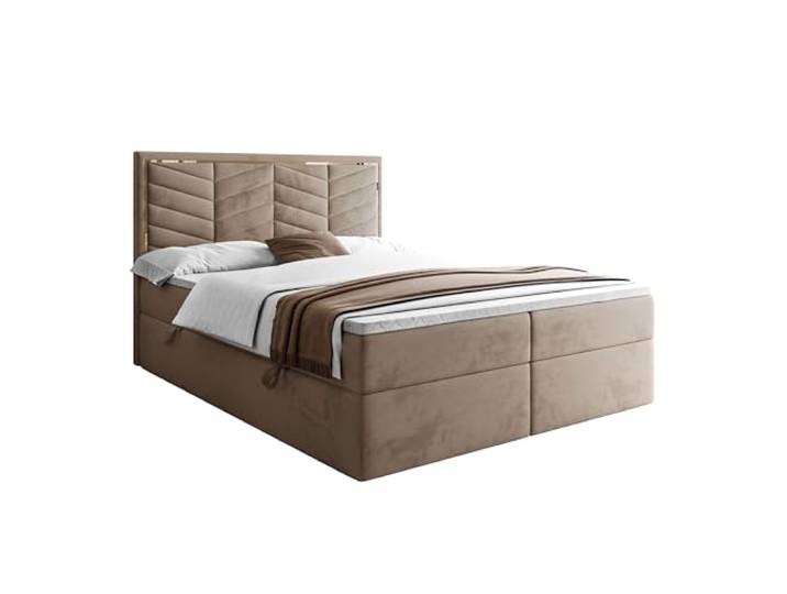 Lookway Boxspringbett Aurora mit Bettkasten & Topper Modernes Stauraumbett mit Taschenfederkernmatratze & elegantem Kopfteil für erholsamen Schlaf (Cappuccino (Royal Velvet 176), 140x200)