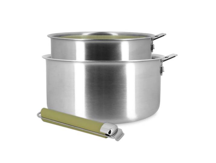 Lot de 2 casseroles en acier inoxydable et manche amovible vert