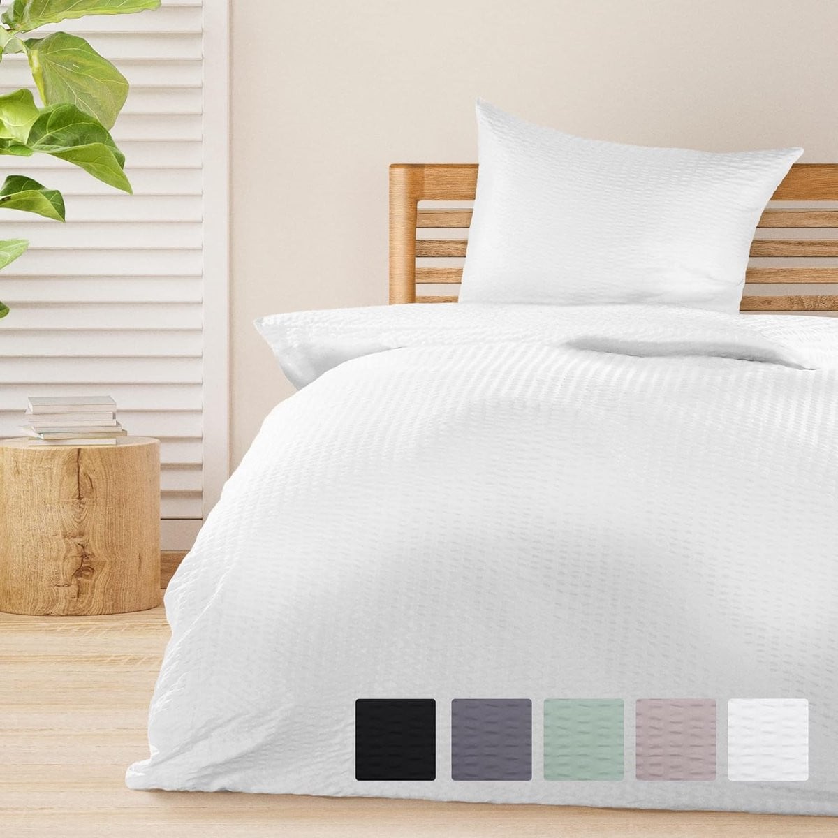 Seersucker Beddengoed Set Wit - Microvezel Dekbedovertrek - Ademend en Strijkvrij - 155x220 cm