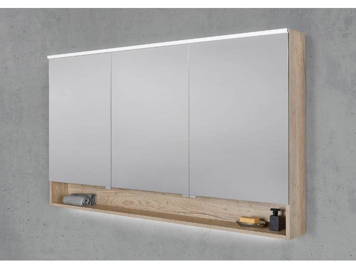 Spiegelschrank 160 cm mit offenem Fach MULTI Light LED Beleuchtung Doppelspiegeltüren