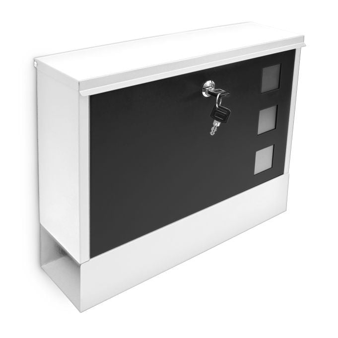 Relaxdays Brievenbus met tijdschriftenrol, Modern Design, Wit-Zwart, H x B x D: 36 x 30 x 10 cm