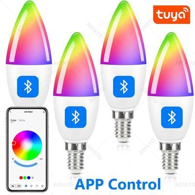 Uplift Treasures Tuya Smart E14 RGBCW LED Candle Bulb With Bluetooth Control Tuya Smart E14 RGBCW LED Candle Bulb With Bluetooth Control