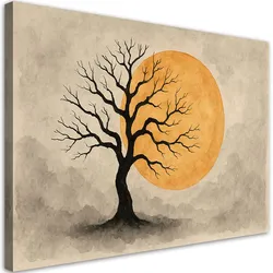 LEINWANDBILD Baum Aquarell Mond Minimalismus 60x40cm