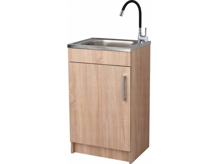 STAMAR Spülenschrank Küchenschrank 50cm Sonoma Spüle Edelstahl Armatur Schwarz Standschrank 40cm Siphon Geschirrspüler Elastisch Montagefertig