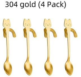 Inspired Finds Creative 304 Stainless Steel Cat Coffee Spoon Hanging Edge Cute Stirring Spoon Set Gold Plated Teaspoon small Gold 4 Pcs