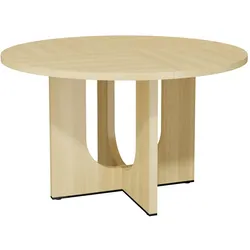 OKWISH Runder Esstisch aus MDF in Eichenfarbe, Ø 120 cm, für 4-6 Personen, skandinavisches Design