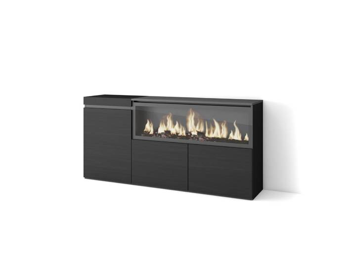 Buffet effet bois noir 158x35x75cm cheminée effet feu xxl