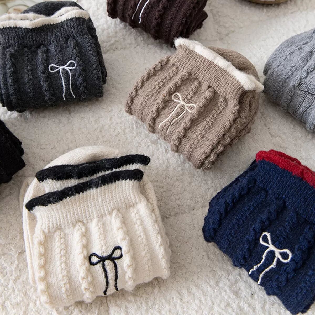 INF 7 Paar Wollsocken - Schwarz, Kaffee, Khaki, Blau, Creme, Hellgrau, Dunkelgrau - Thermisch, Atmungsaktiv, Bestickte Mid-Calf