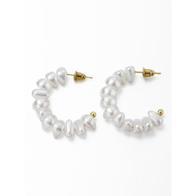 Paar Creolen "Schmuck Geschenk Kupfer Ohrschmuck Ohrringe Zierperlen", weiß (gelbgoldfarben, weiß), ANISTON JEWELRY & WATCHES, Ohrringe, Damen, 8mm, Kupfer Perlen, Kupfer, Perlen, Made in Germany - mit Perle (imitiert)