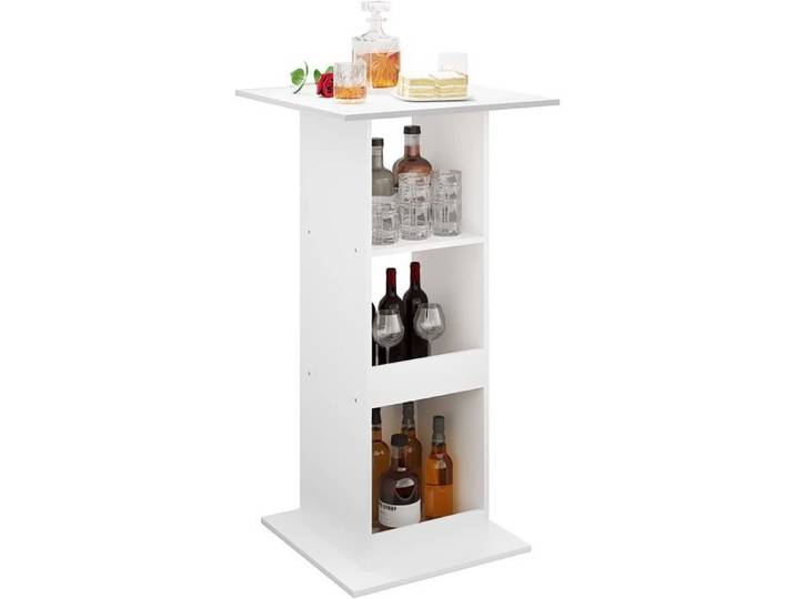 WOLTU Table de Bar Carrée avec 3 Étagères Petite Table de Cuisine Meuble d'Appoint 60x60x112cm Blanc BT36ws