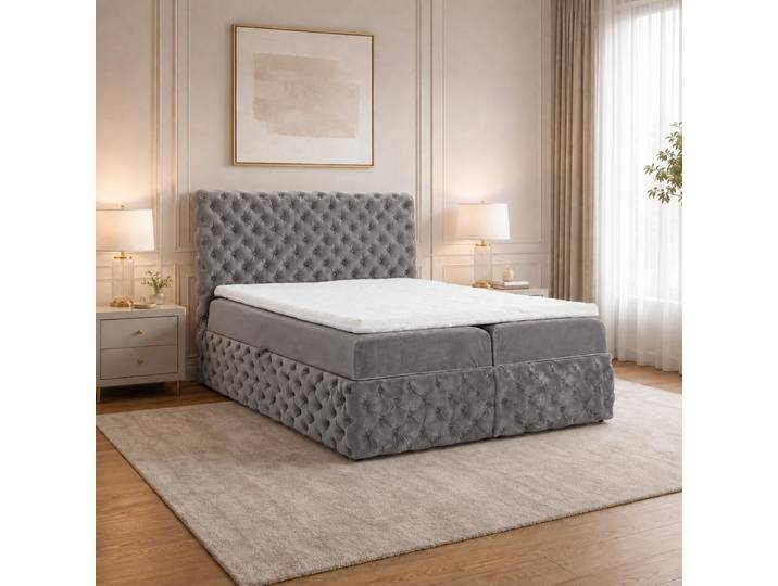 Home Collective Boxspringbett Polsterbett Doppelbett 120x200 cm Bett mit Stauraum Topper inklusive modernes Design Schlafzimmer Jugendzimmer Möbel Grau