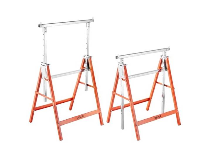 VEVOR Chevalet de Sciage\, Lot de 2\, Tréteau de Sciage Pliable\, Capacité de Charge 199\,6 kg\, Hauteur Réglable\, avec Pieds Robustes\, Patins Antidérapants\, Outil pour Menuiserie\, Menuisiers\, Bricoleurs
