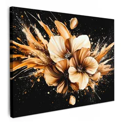 LEINWANDBILD Blumen - Gold - Graffiti - Schwarz - Abstrakt Wandbild 40x30 cm
