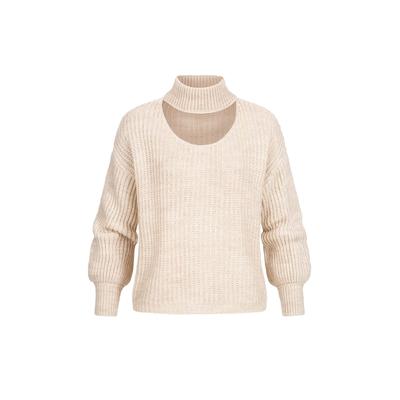 Rundhalspullover CLOUD 5IVE "CLOUD 5IVE Pullover mit Stehrollkragen und V-Ausschnitt", Damen, Gr. XL, beige, 100% Polyacryl, unifarben, normal, U-Boot-Ausschnitt, Pullover Rundhalspullover