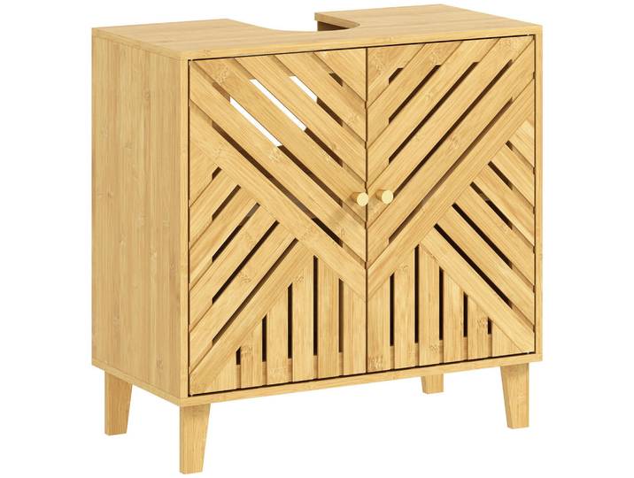 ComfortXL Waschbeckenunterschrank De-15919 U-Aussparung mit Bambuslamellentüren Natur, Naturfarben, Naturmaterialen, 60x60x30 cm, Badezimmer, Badmöbel, Waschbeckenunterschränke
