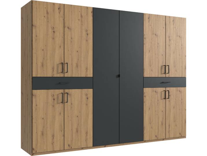 Drehtürenschrank, Spanplatte, Artisan Eiche Nachbildung/Graphit, 270×208×58 cm, Mit 10 Türen & 2 Schubladen, WIMEX