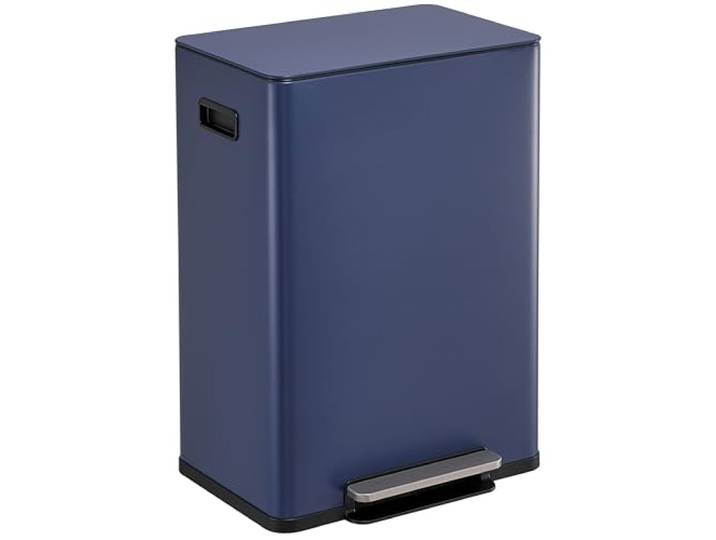 Simpli-Magic Infinity Edge 60 Liter rechteckiger handfreier extra großer Küchenabfalleimer, sanft schließender Einzeldeckel, Recycling-Mülleimer, Edelstahl, Blau