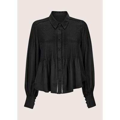Langarmbluse MADELEINE "Hemdbluse Elegante Viskosebluse mit Knopfleiste", Damen, Gr. 36, schwarz, Obermaterial: 100% Viskose CV., Modern, Blusen, Mit Eleganten Biesen