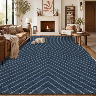 Garvee Indoor Outdoor Easy Jute Geometric Stripes Area Rug