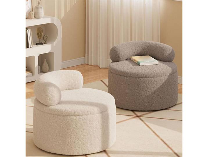 Tabouret Rond Moderne pour Salon, Fauteuil Bas d'Appoint, Pouf de Rangement pour Chambre, Ottoman d'Entrée, Meuble de Décoration Intérieure
