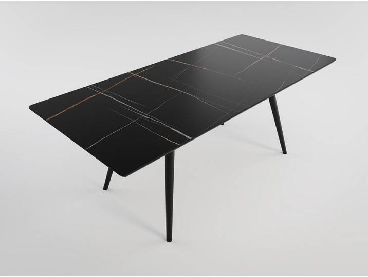 Magnolia Home Esstisch Esstisch RIGA 200x90cm schwarze Keramikplatte schwarze konische Tischb