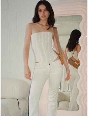 Inspire Select Elegant Mesh Backless Strapless Tank Top Y2K Streetwear Vest For Women white 4