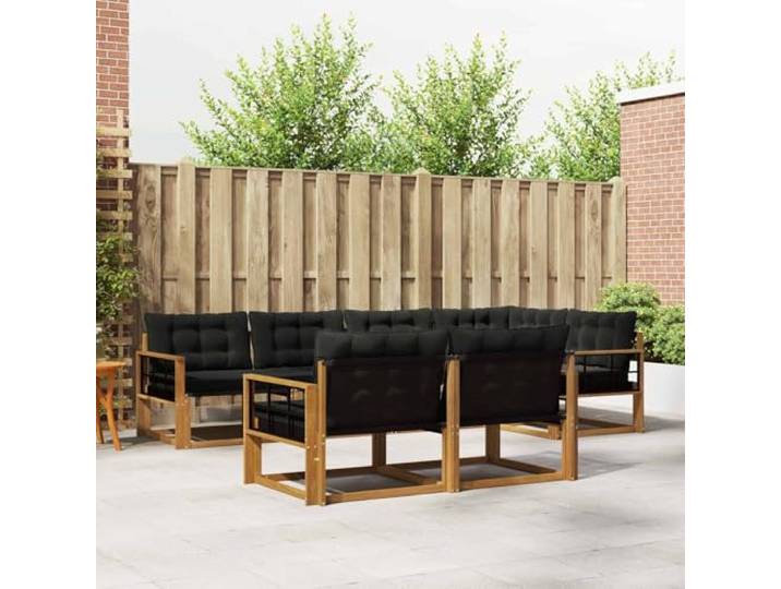 RJPLMFV Ecksofa für den Außenbereich, 7-teilig, Akazien-Textil Modular, abnehmbares Kissen, Rückenlehne, bequeme Armlehne, pflegeleicht
