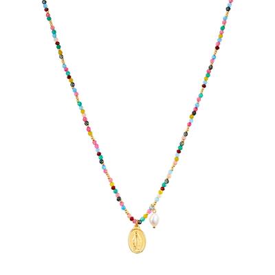 Perlenkette YOKOAMII "Y57", bunt (gelbgold), Halsketten, Damen, 50,0cm Basiskette + 5,0cm Verlängerung, B: 3,5mm, Perlenkette, Kette mit Anhänger gelbgold Süßwasser-Zuchtperle weiß, B:3,5mm