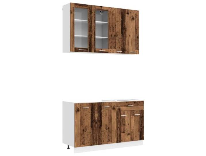 KUPTYERFG 4-TLG Küchenzeile Lyon Küchenschränke Altholz Holzwerkstoff Praktisches 4-teiliges Schrankset für die Küche mit höhenverstellbaren Füßen und sicherer Wandbefestigung in Holzoptik.