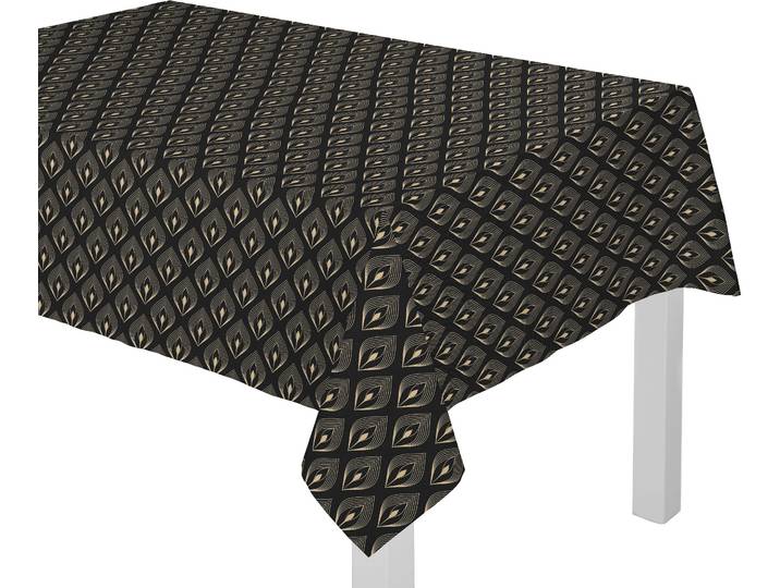 Tischdecke ADAM Feathers Gr. 3, beige (natur, schwarz), B:220cm L:130cm, Bio-Baumwolle, Tischdecken, Tischdecke, aus 100% Bio-Baumwolle