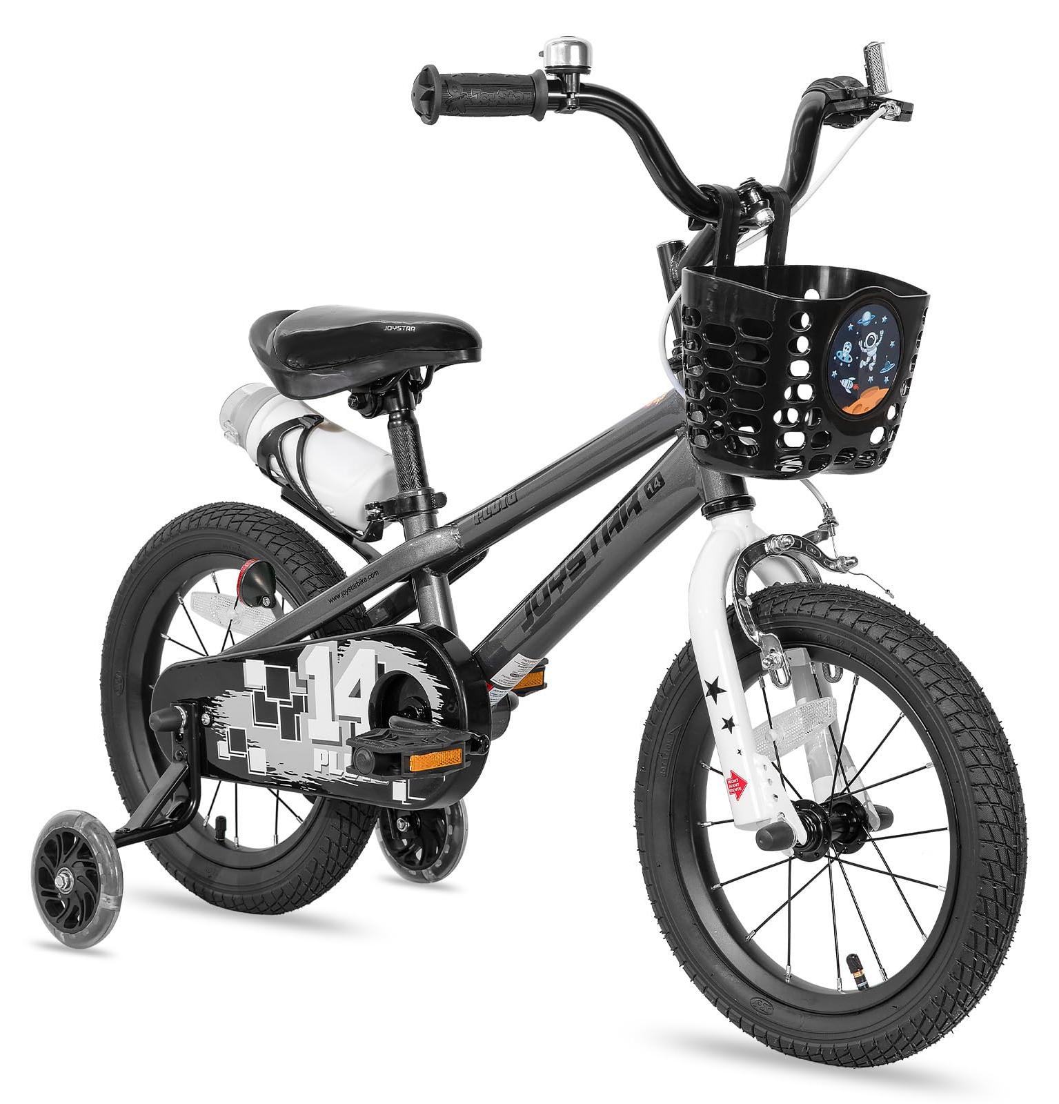16-Zoll-Kinderfahrrad mit Stützrädern und Korb, grau, 5-7 Jahre