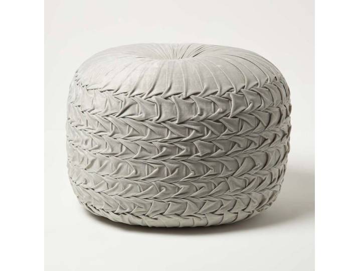 Pouf rond Grace en velours plissé Gris