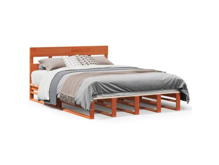 SDWEHBJ Massivholzbett ohne Matratze 140x190 cm, Kiefernholz, Wachsbraun, 192 x 140 x 82 cm, mit Lattenrost, Kopfteil