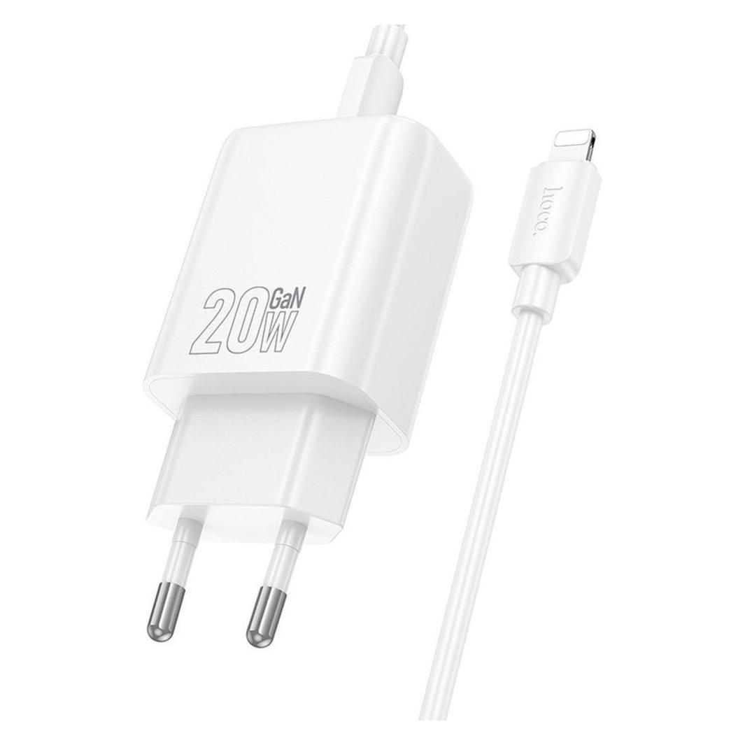 Hoco Adapter wall charger USB A + Type C + cable Type C to Lightning PD QC3.0 3A 20W N61 white (20 W, 2 Ports) (54180180)