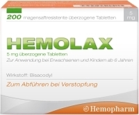 Hemopharm GmbH HEMOLAX 5 mg magensaftresistente überzogene Tabl. 200 St 07417909