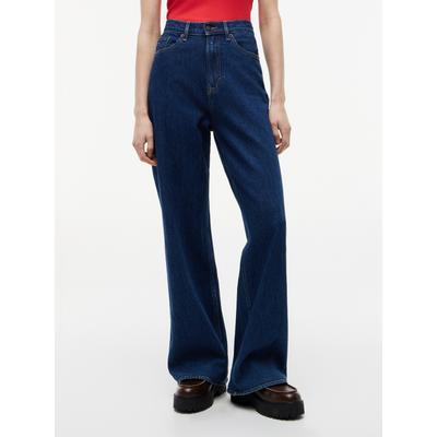 Loose-fit-Jeans TOMMY JEANS "CLAIRE HIGH RISE WIDE AI4159", Damen, Gr. 29, Länge 28, blau (denim schwarz), Denim/Jeans, Obermaterial: 99% Baumwolle, 1% Elasthan, clean, lässig geschnitten lang, Jeans, Baumwollmischung, lässig geschnitten