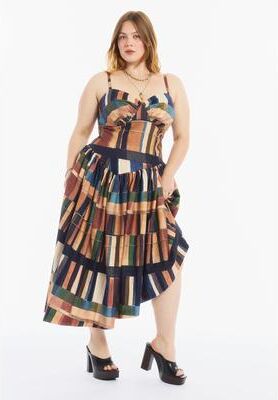Plus Size Women's Bustier Drop Waist Midi Dress by June & Vie in Modern Tapestry (Size 30 W)