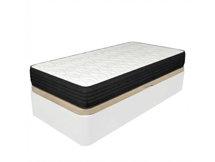 DUÉRMETE ONLINE Pack Viskoelastische Matratze, Pocket Visco + aufklappbares Bett, großes Fassungsvermögen, mit seitlicher Öffnung, Holz, Weiß, 105 x 190 cm