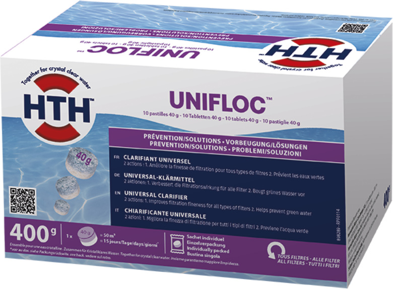 Floculant universel hth UNIFLOC pastilles 40 g. (10 un.)