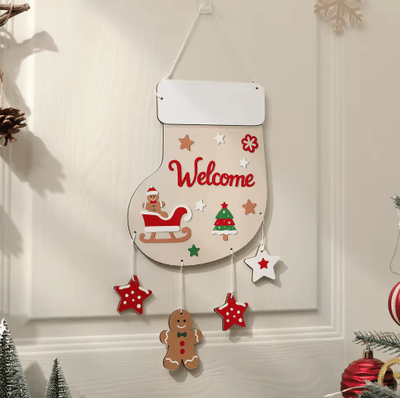 Inspire Picks Rustic Wooden Christmas Wall Hanging Decor Santa Reindeer And Stocking Holiday Ornament olive